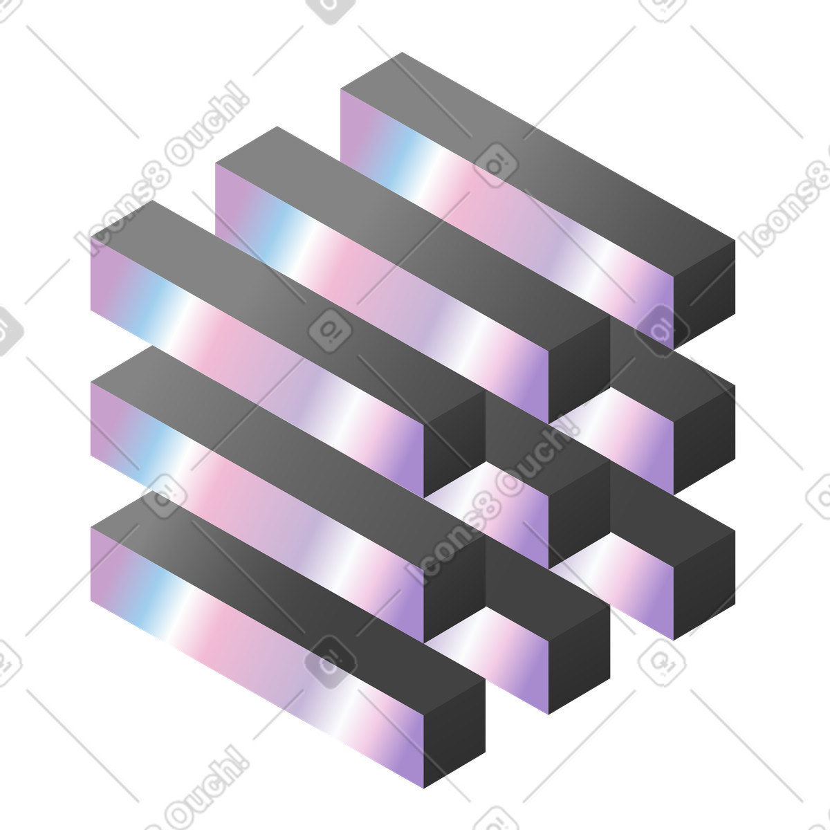 Cubo astratto fatto di barre, design futuristico del marchio illustrazione in stile Illusion scarica in PNG, SVG