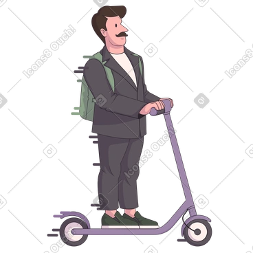 Man in a gray suit rides fast on an electric scooter PNG, SVG