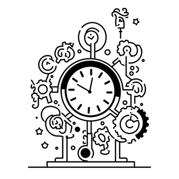 A whimsical time machine with intricate gears of various sizes and shapes. The machine has a large central clock with roman numerals, surrounded by a framework of pipes and levers. The gears are arranged in a complex pattern, interlocking and ready for movement. Whimsical details such as stars and spirals are etched into the surface. The machine is adorned with whimsical embellishments, suggesting motion and adventure through time.