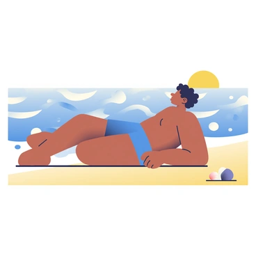 A person lying on their stomach on a sandy beach, watching the waves roll in