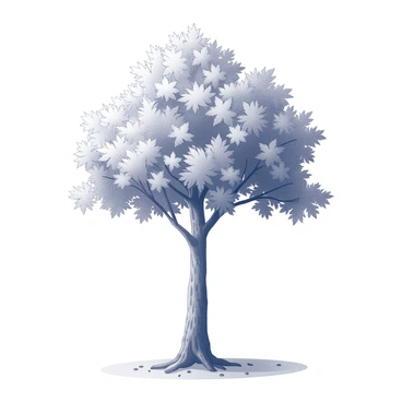 A round frame surrounds a solitary tree standing tall. The tree is adorned with abundant leaves, showcasing a variety of shapes. The leaves exhibit a rich texture and are prominently displayed, filling the branches. The trunk of the tree is sturdy and robust, displaying intricate bark patterns. The ground below is scattered with fallen leaves, adding to the scene's natural beauty.