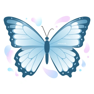 A butterfly is depicted in a detailed illustration, showcasing its anatomy. The wings are fully spread, displaying intricate patterns and textures. Each wing is labeled with terms such as "forewings" and "hindwings." The body of the butterfly is divided into segments, clearly labeled "thorax," "abdomen," and "head." Additional labels highlight features such as "antennae," "proboscis," and "legs." The background features soft gradient pastel colors to enhance the visual appeal of the illustration.