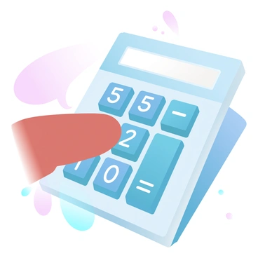 A close-up view of a calculator's buttons being pressed. The calculator features a sleek design with a modern layout of buttons in varying colors. Each button has clear, bold numbers and symbols. The fingers pressing the buttons are partially visible, showcasing the action of inputting numbers. The background is softly blurred, emphasizing the calculator and the interaction. The buttons exhibit a slight shine, reflecting light from an overhead source.