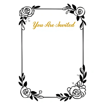 A wedding invitation featuring "You Are Invited" in gold embossed lettering at the top. The edges of the invitation are adorned with intricate floral designs, including roses and delicate leaves. The background has a subtle texture that enhances the overall elegance of the design.