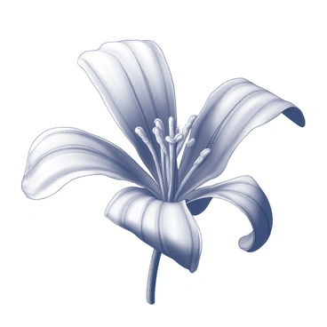 A detailed depiction of a flower with multiple petals, each petal displaying intricate patterns and textures. The flower appears to be in motion, with some petals seemingly bending and twisting as if caught in a gentle breeze. The center of the flower is dense with tightly clustered stamen, while the surrounding petals extend outward, creating a dynamic composition. The background remains simple and unobtrusive, allowing the flower's form and movement to take center stage.