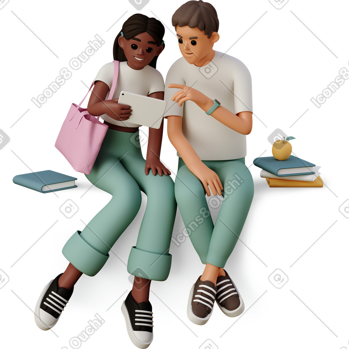 Young people students illustration in 3D Casual life style download in PNG, SVG