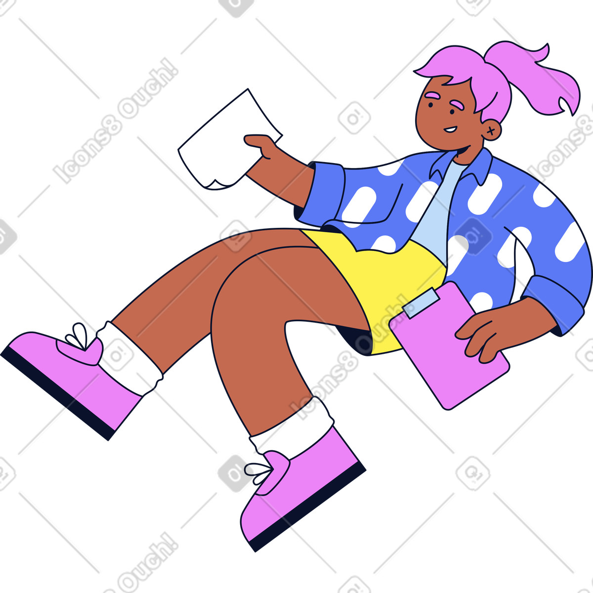 Frau mit klemmbrett und papier-Illustration im Flexy-Stil als Download in PNG, SVG