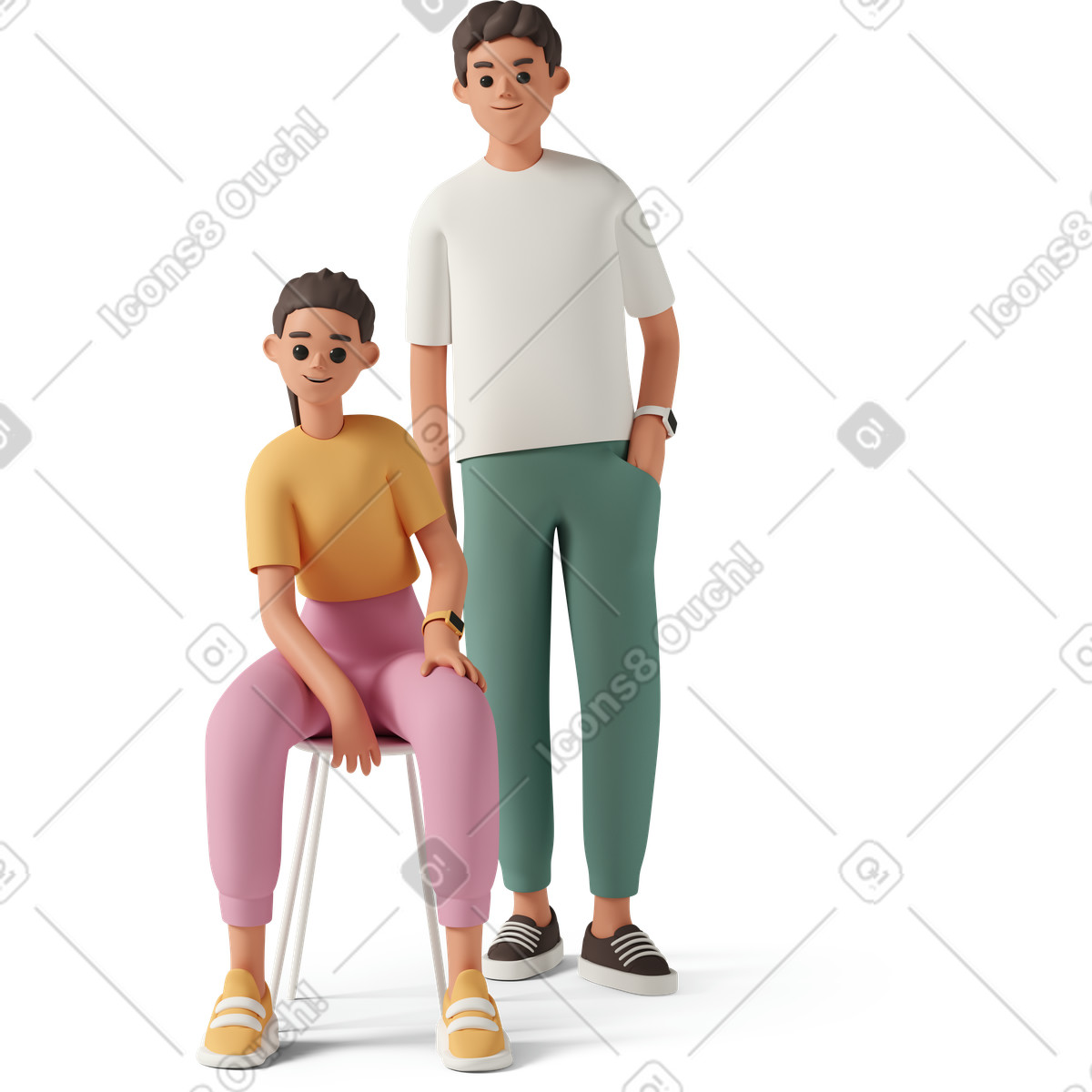 3D Casual life 스타일의 Young woman sitting close to man standing 일러스트레이션 PNG, SVG 다운로드