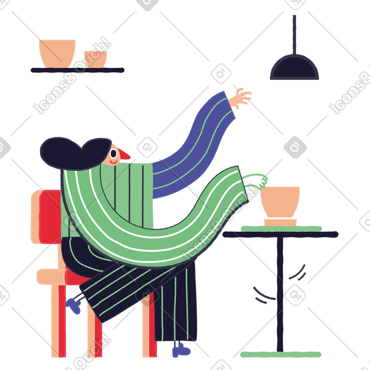 Kreative frau, die töpfern als hobby betreibt-Illustration im Stripy-Stil Download in PNG, SVG