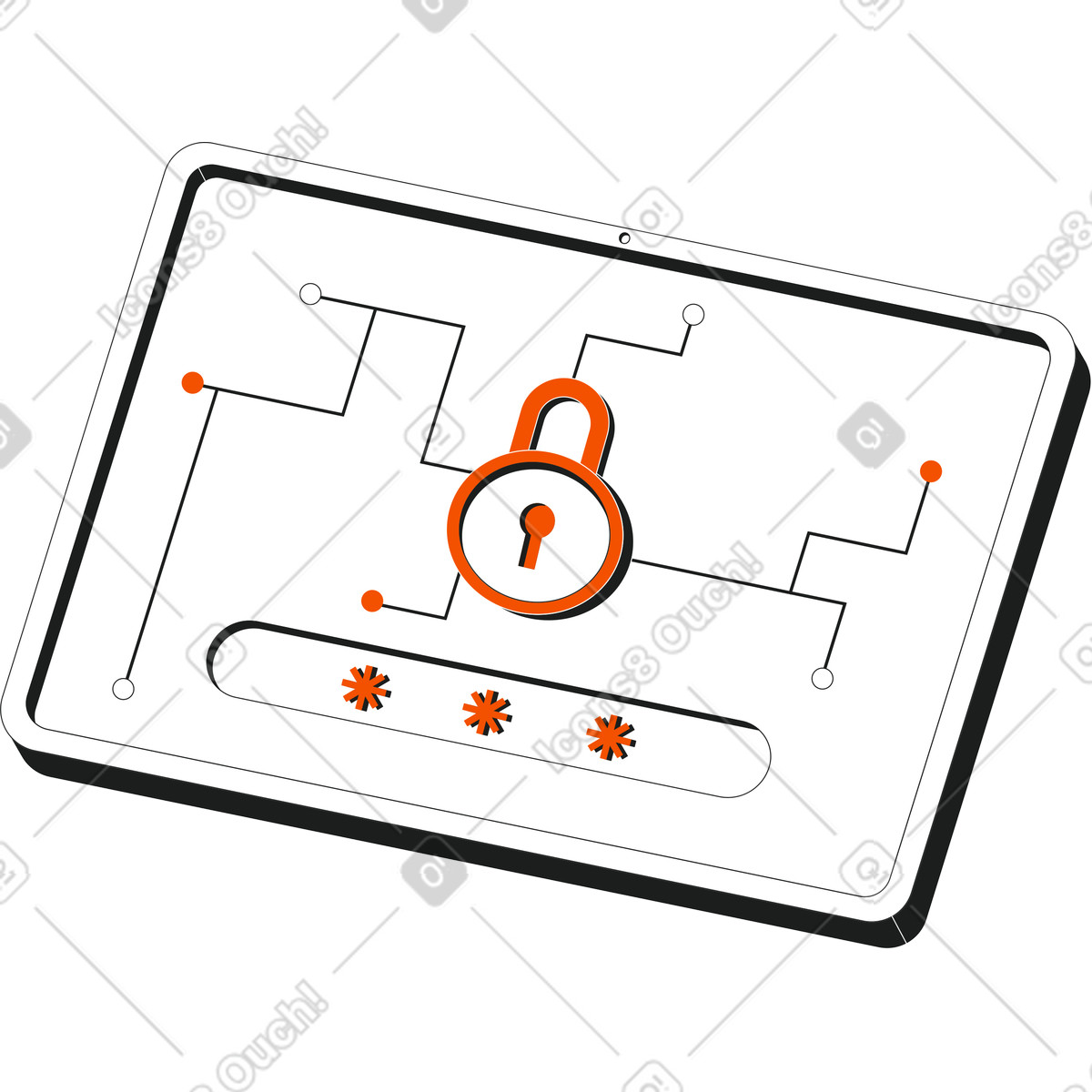 Tablet with lock illustration in Strict style download in PNG, SVG