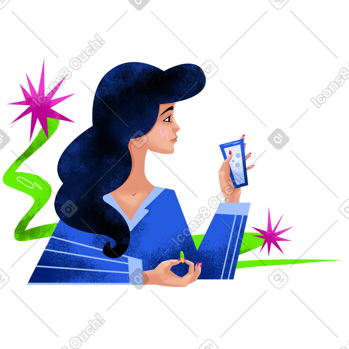 Ilustración Chica tomando vitaminas en estilo Flare a descargar en PNG y SVG