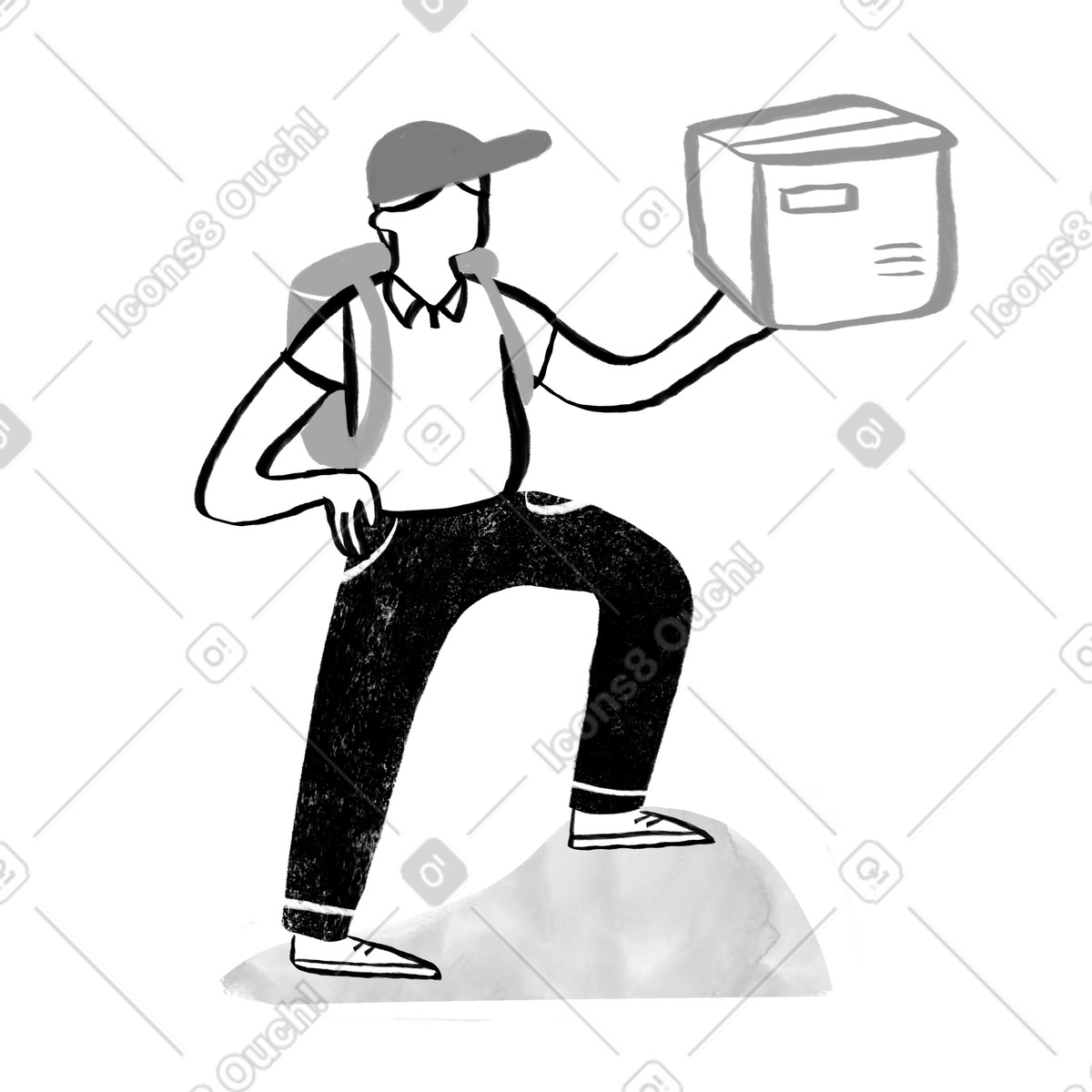 Company スタイルの パッケージを保持している黒と白の配達人 のイラストをPNG、SVG形式でダウンロード
