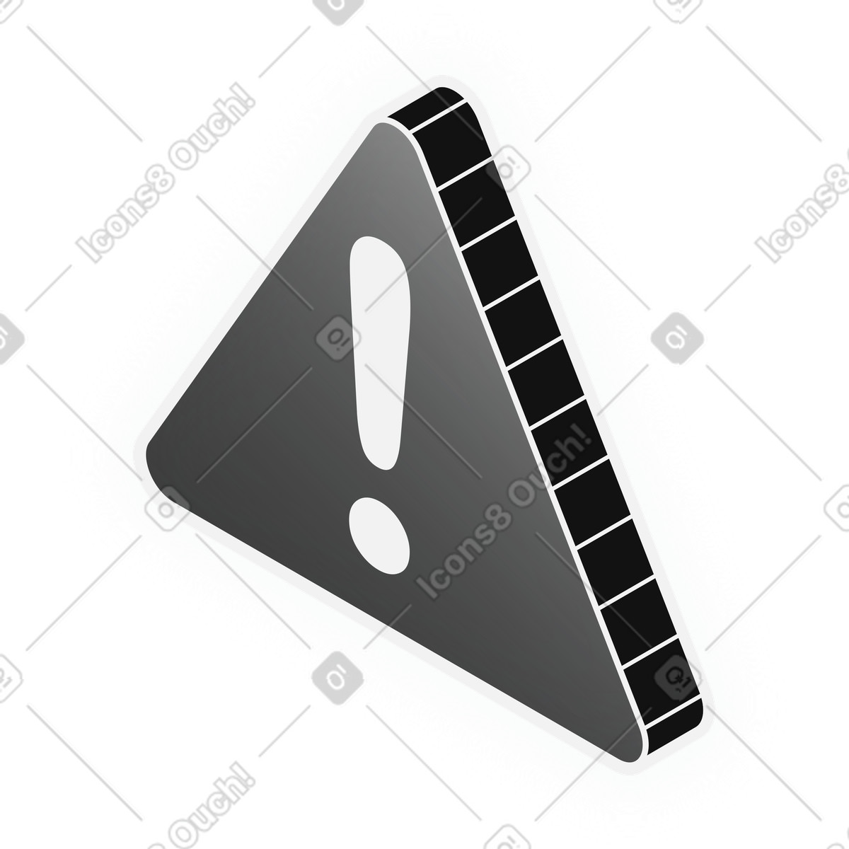 Black warning alert symbol with exclamation mark triangle illustration in Inverse style download in PNG, SVG