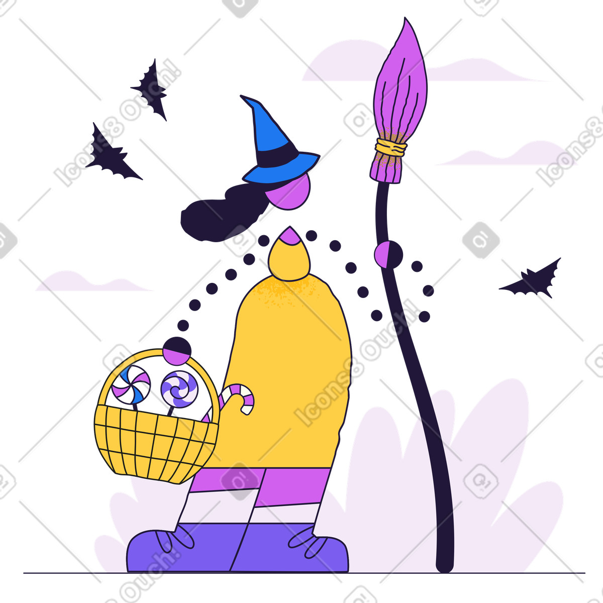 Ilustração de Menina vestida bruxa no halloween em estilo Conifer para baixar em PNG, SVG