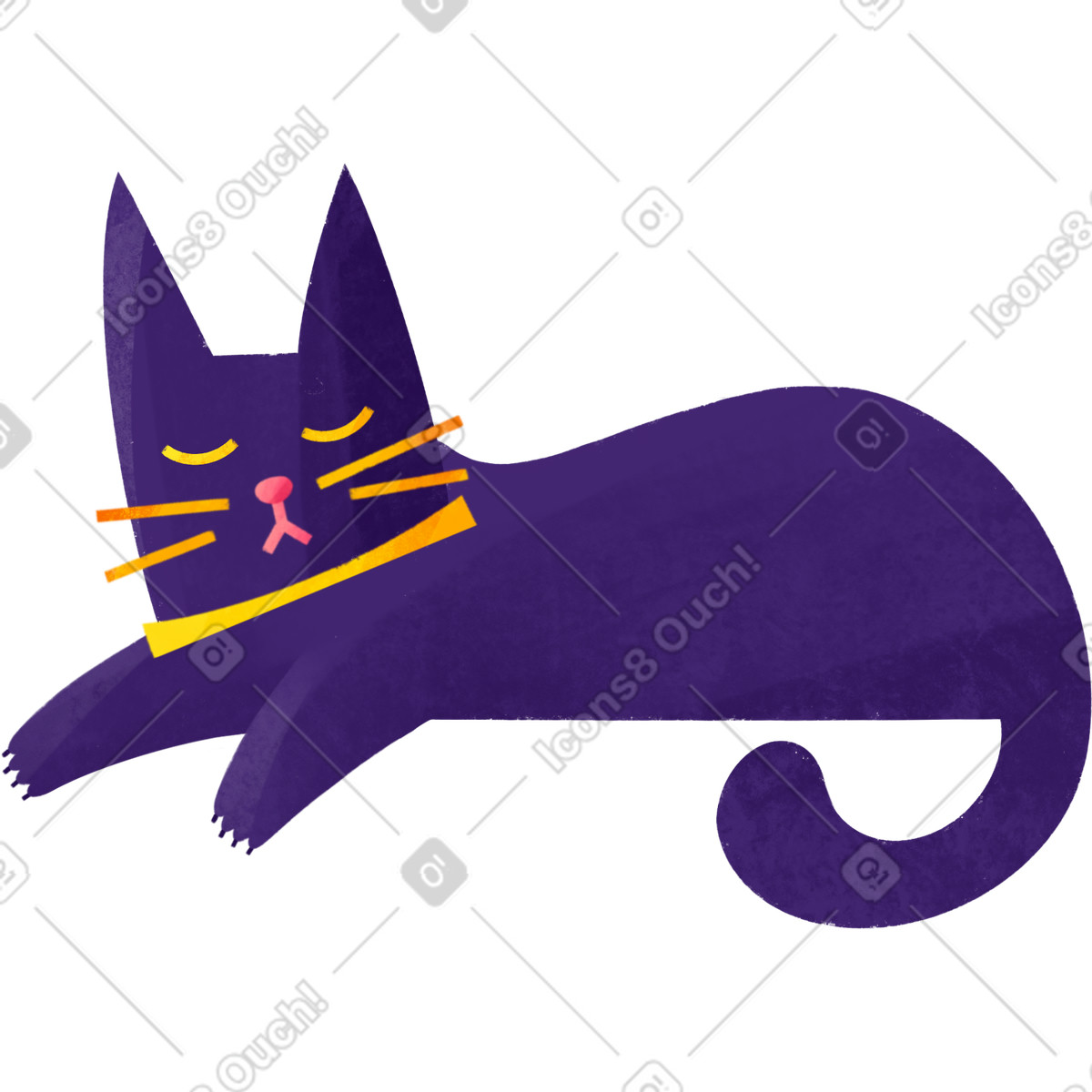 Black cat with a yellow collar lying and sleeping illustration in Bonbon style download in PNG, SVG