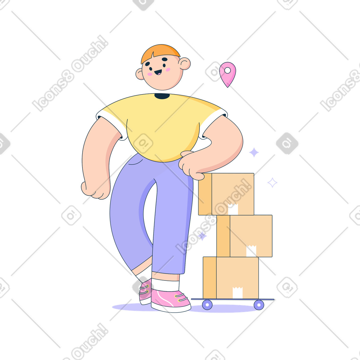Deliveryman standing with shipping boxes animated illustration in Bubble gum style download in GIF, Lottie (JSON), AE