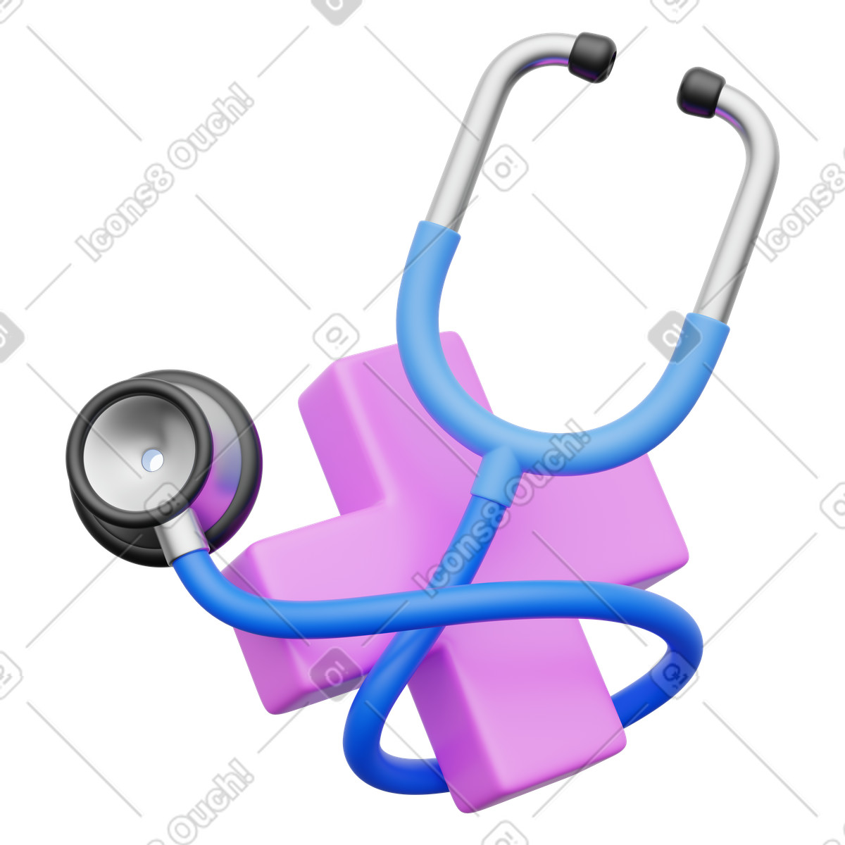Ilustração de Stethoscope wrapped around medical cross symbolizing healthcare and patient care em no estilo 3D Playful para baixar em PNG, SVG