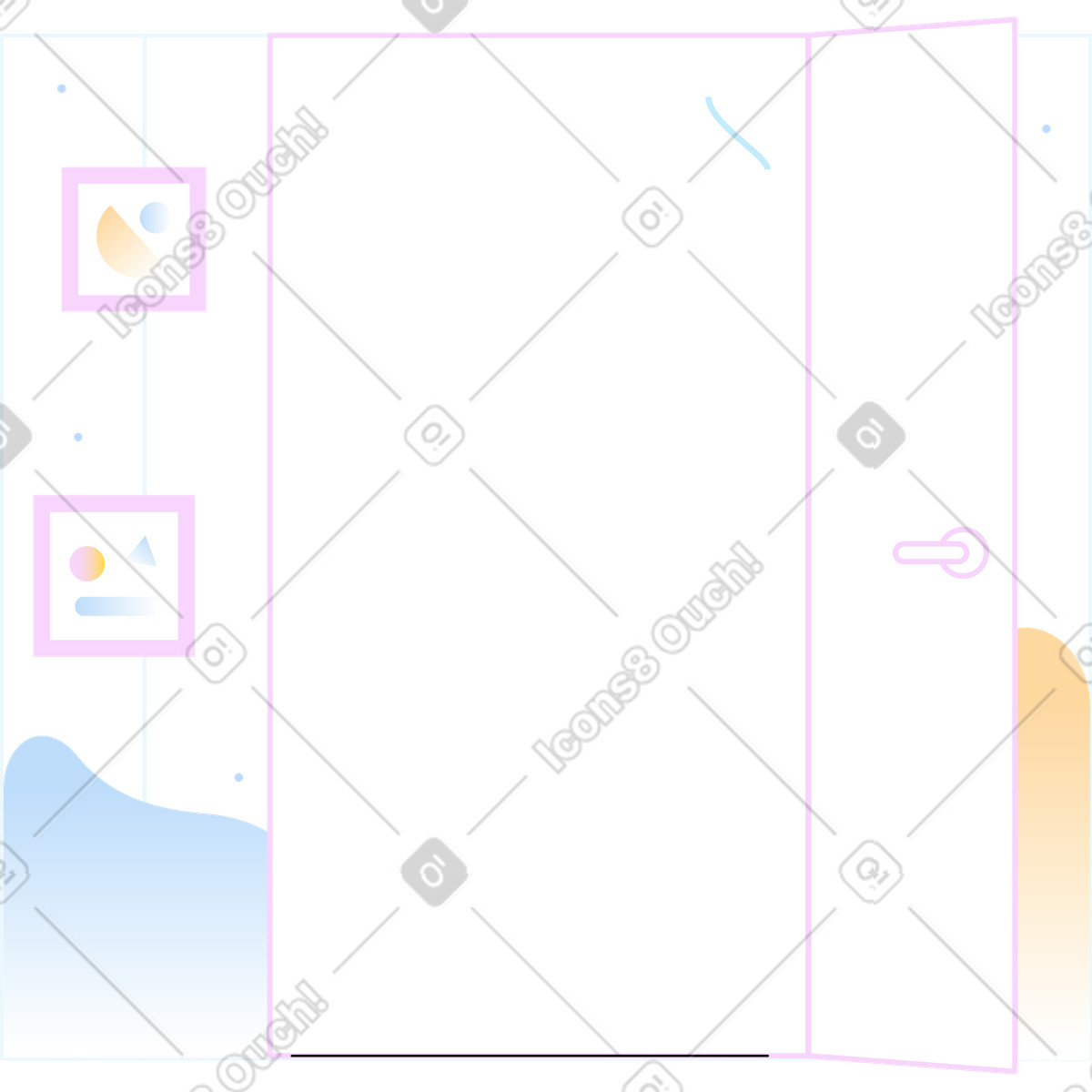 Gestreifter hintergrund mit geschlossener tür-Illustration im Marginalia-Stil als Download in PNG, SVG