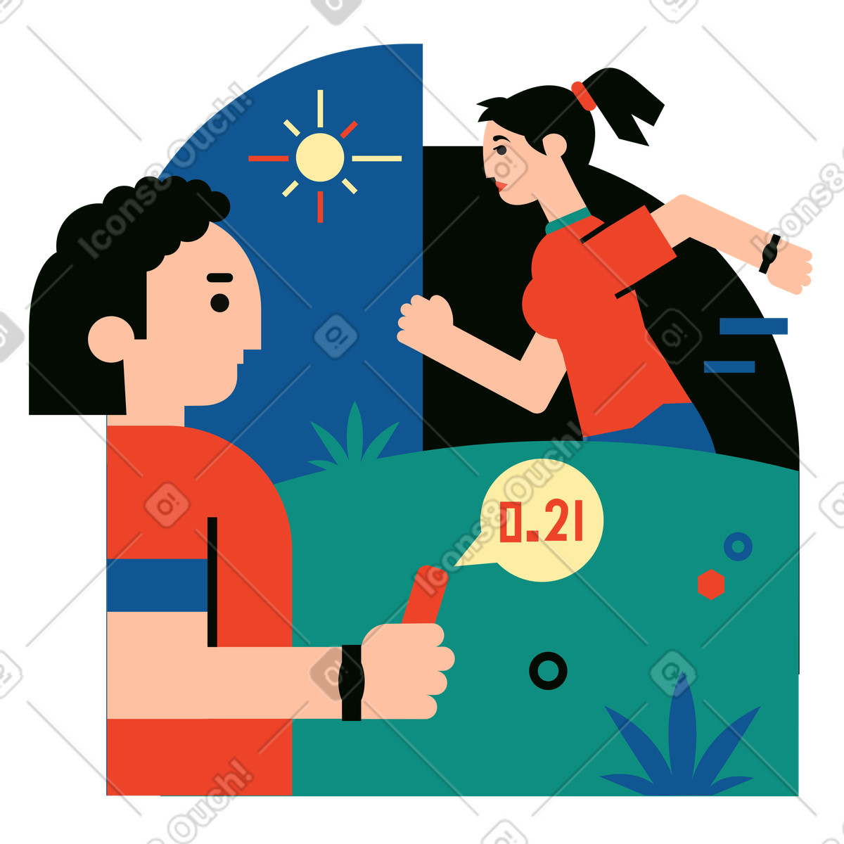 Der coach misst den lauf frau-Illustration im Polar-Stil als Download in PNG, SVG