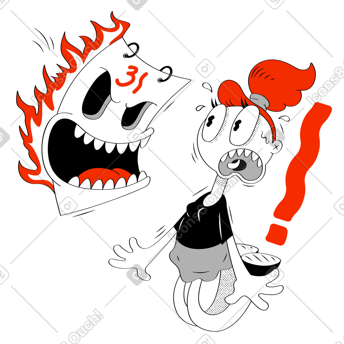 Frau hat angst vor wütendem kalender mit deadline-Illustration im Looney-Stil als Download in PNG, SVG
