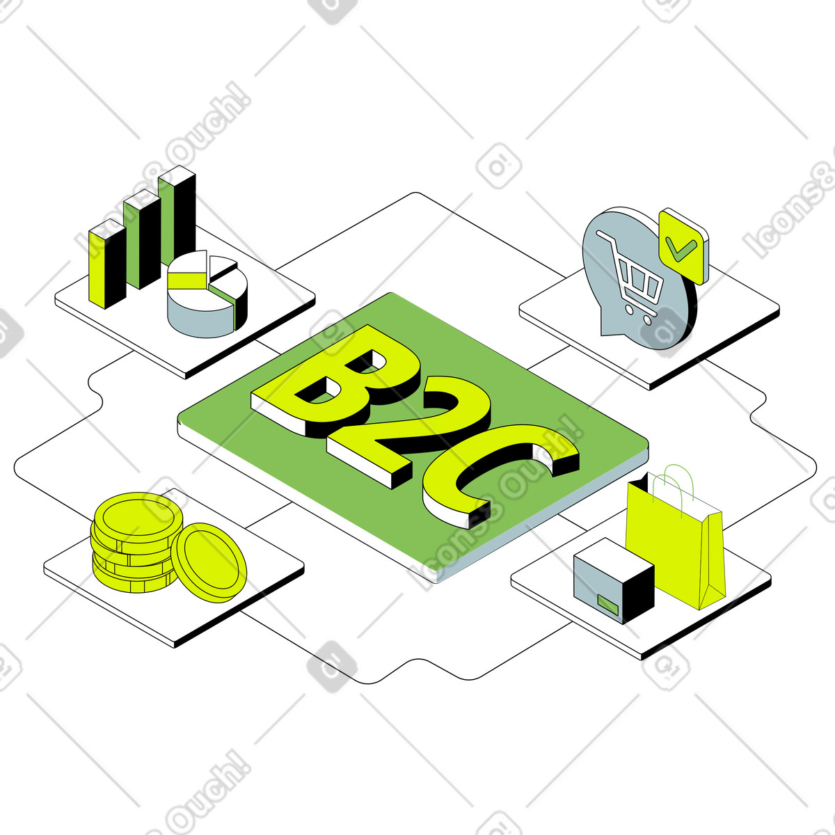 B2C model, Customer journey visualization illustrazione in stile Isometric scarica in PNG, SVG