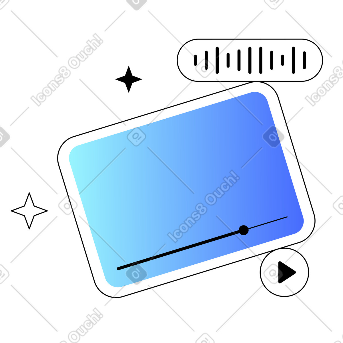 Ilustración Reproducción de contenidos audio y vídeo en la tableta estilo Azure a descargar PNG SVG
