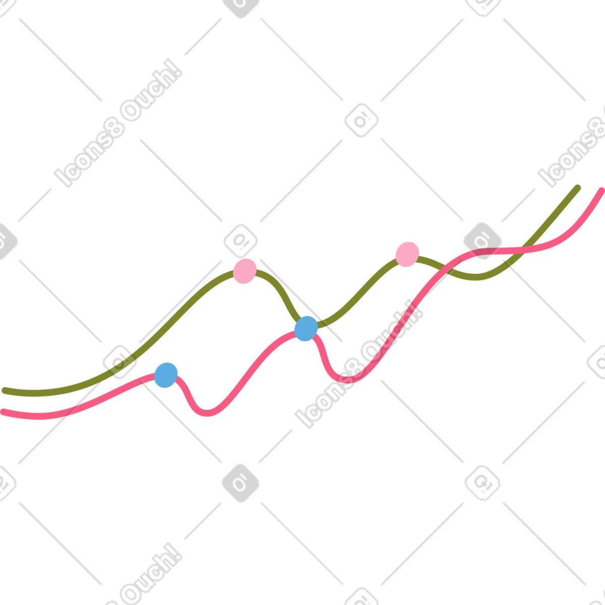 Green and pink wavy graphs animated illustration in Dizzy style download in GIF, Lottie (JSON), AE