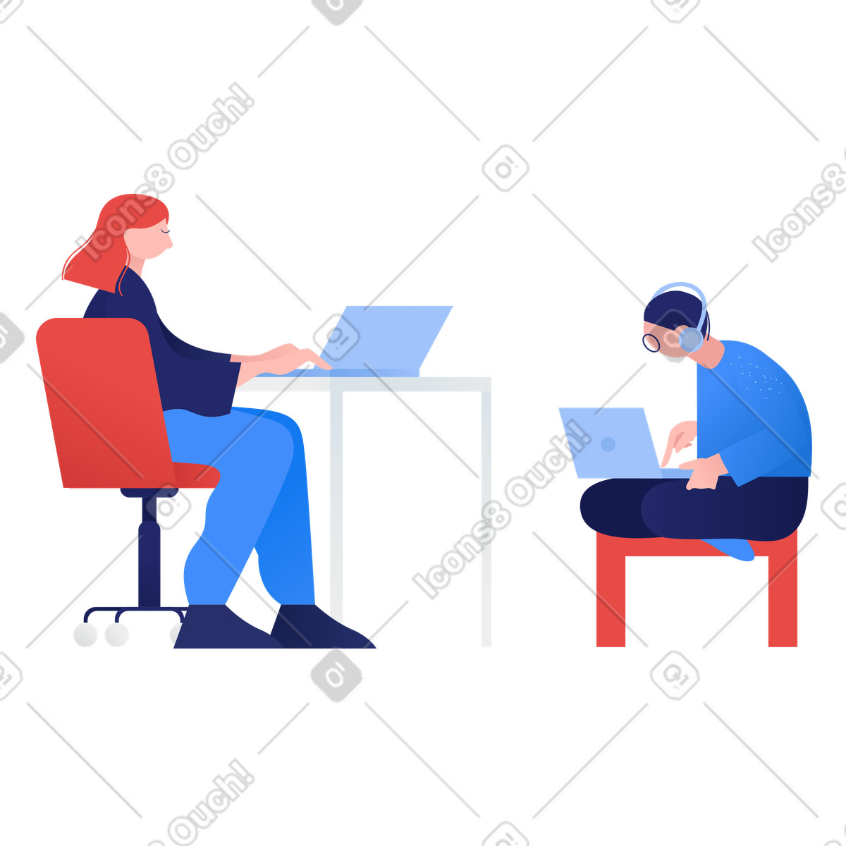 Persone che lavorano nello spazio di coworking illustrazione in stile Clip scarica in PNG, SVG