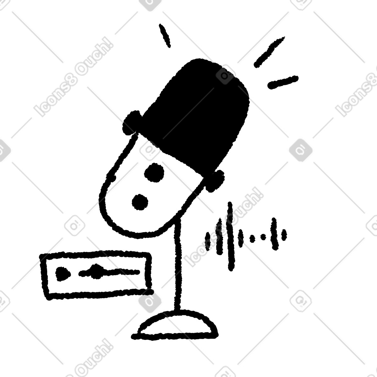 Illustration Audio microphone icon with voice waveform and media playback bar dans le style Black Chalk à télécharger aux formats PNG, SVG