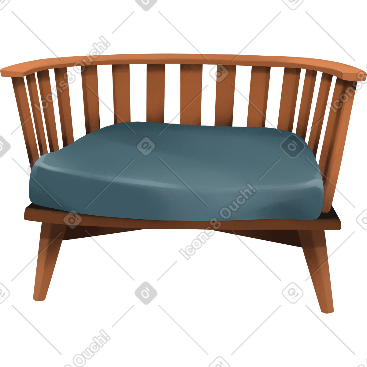 Wooden armchair with cushion illustration in Demure style download in PNG, SVG