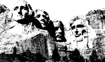 Four presidential faces carved into a mountain - Bitmap style illustration
