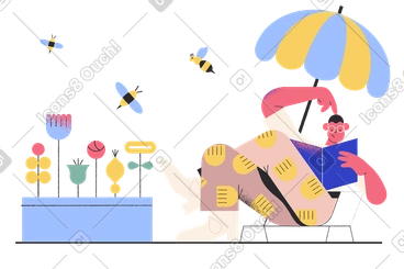 Man sitting and reading book outdoors PNG, SVG