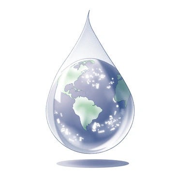A large water drop encompassing the Earth, symbolizing the importance of water conservation