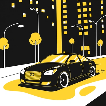 An Uber car quietly cruising through empty city streets during a late-night ride