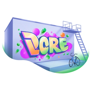 A vibrant graffiti mural painted on a textured urban wall. The mural prominently displays a brand's logo in bold, dynamic letters, surrounded by colorful abstract shapes and patterns that reflect the brand's color palette. The background is filled with graffiti-style elements, including spray paint drips and lively splashes of color, creating an energetic atmosphere. A few urban elements, like a fire escape and a parked bicycle, can be seen nearby, enhancing the street art vibe of the scene.