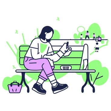 An artist with medium-length hair is sitting on a park bench, focused on sketching. They are wearing a casual outfit that includes a comfortable t-shirt and jeans. The artist holds a sketchbook on their lap, with a pencil in hand, capturing the details of the surrounding nature. In the background, there are green trees and grassy areas, along with a few people walking in the distance. A small picnic basket rests next to the artist on the bench, adding to the tranquil park atmosphere. The scene is filled with elements of nature, creating a peaceful environment for creativity.