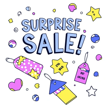 An eye-catching surprise sale graphic displaying new prices for illustrations in a fun way.