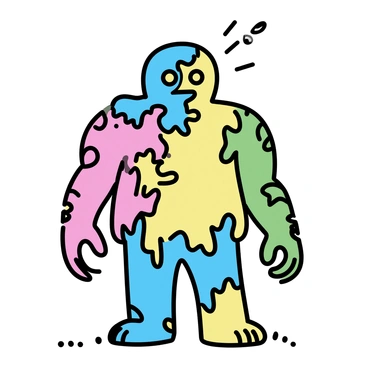 An artist's interpretation of a colorful golem created from paint splashes.