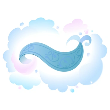 A magic carpet soaring across a sky filled with diverse cloud shapes