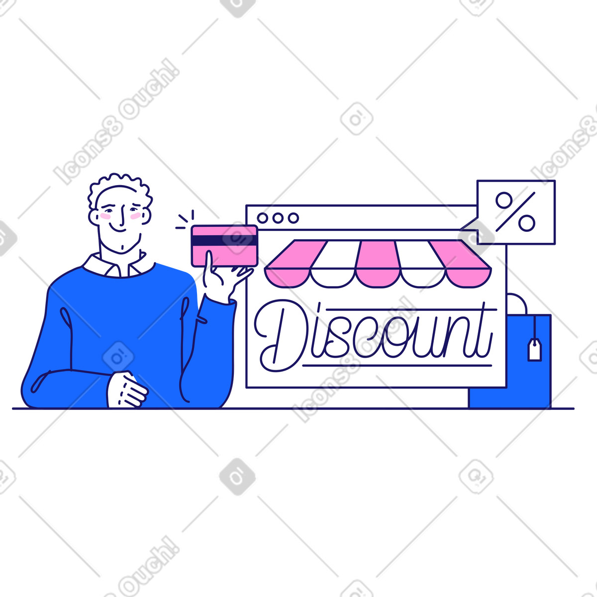 Ilustración Descuento de letras en el navegador compras estilo Matey a descargar PNG y SVG