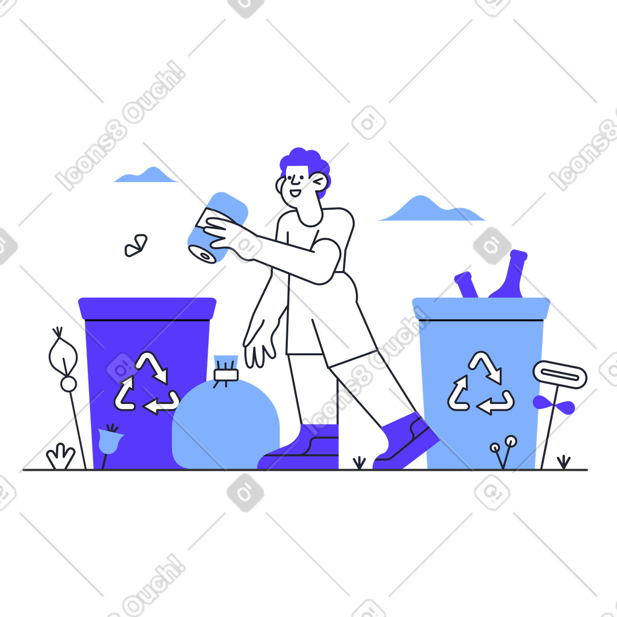 Illustration Homme triant les ordures dans le style Pablita à télécharger aux formats PNG, SVG