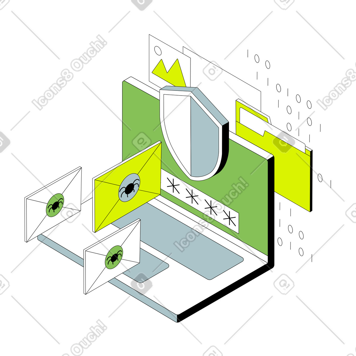 Sicurezza informatica con protezione tramite password illustrazione in stile Isometric scarica in PNG, SVG