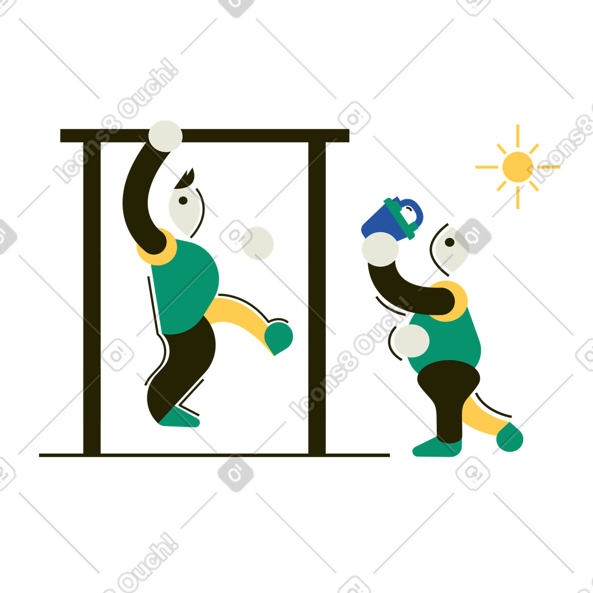 Illustration Athlètes s'entraînant sur la barre horizontale dans le style Spot à télécharger aux formats PNG, SVG
