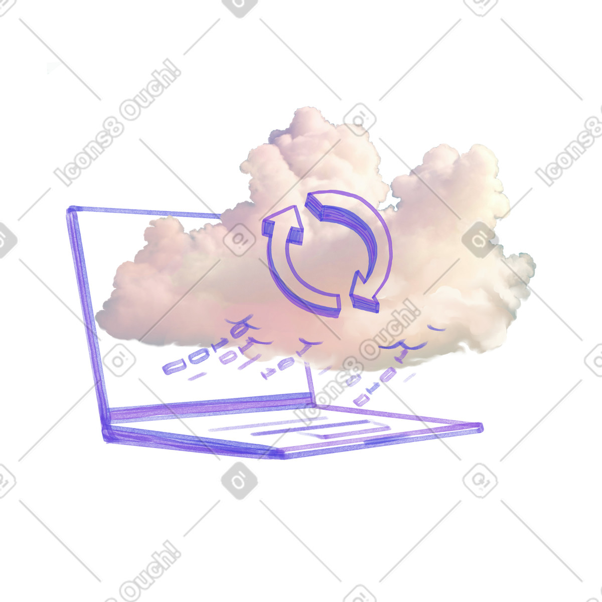 Sincronizzazione dei file tra laptop e database cloud illustrazione in stile Marker scarica in PNG, SVG