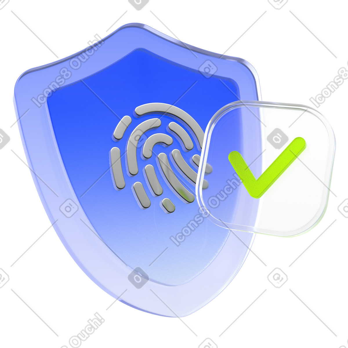Scudo 3d con impronta digitale e segno di spunta, autenticazione biometrica sicurezza illustrazione in stile Enterprise scarica in PNG, SVG