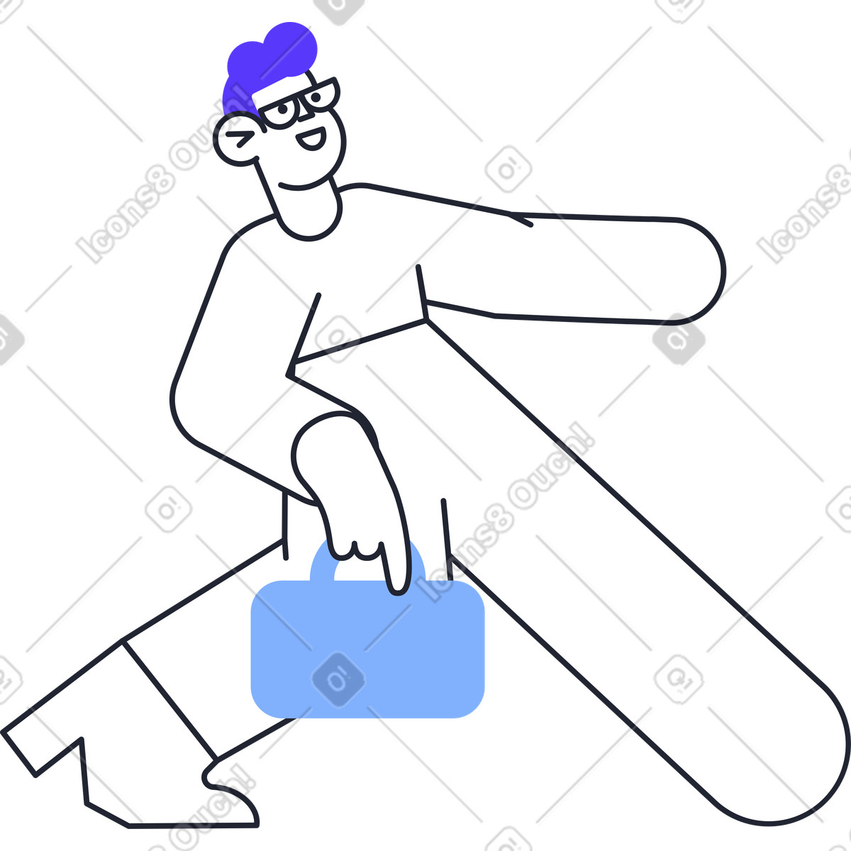 Ilustración Hombre caminando con maletin en estilo Pablita a descargar en PNG y SVG
