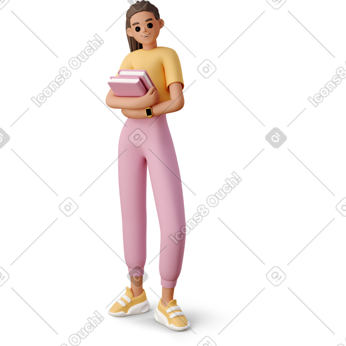 3D Casual life 스타일의 Girl carrying books 일러스트레이션 PNG, SVG 다운로드