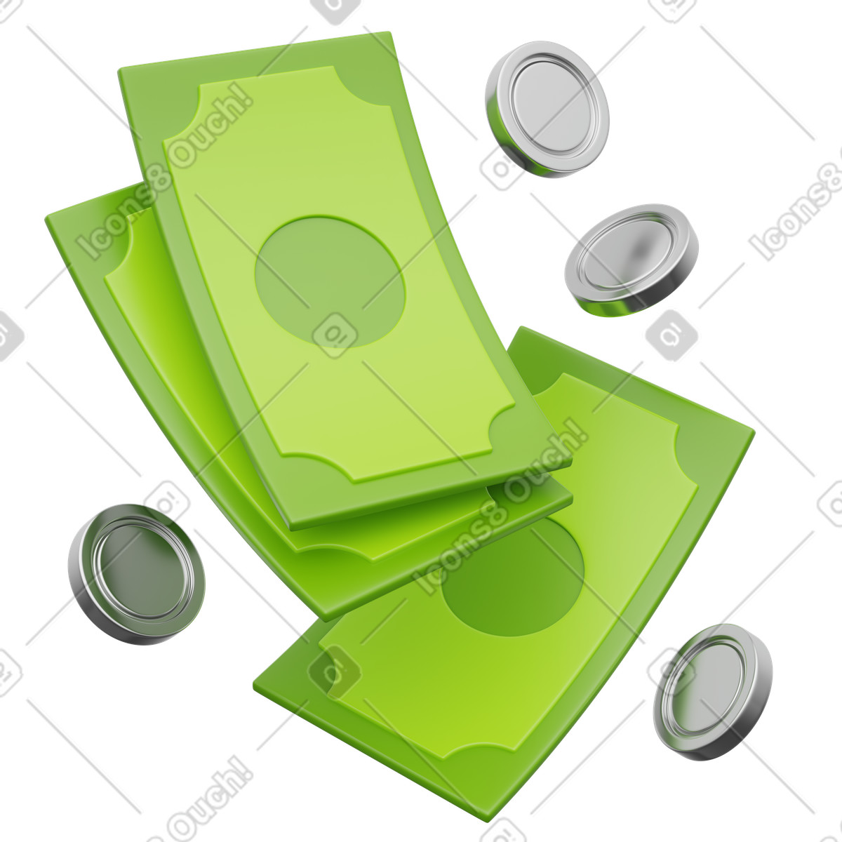 Illustration Finance transfer with falling cash money dans le style 3D Playful à télécharger aux formats PNG, SVG