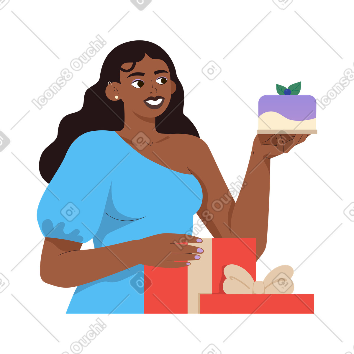 Woman gets a cake as gift illustration in Experimental style download in PNG, SVG