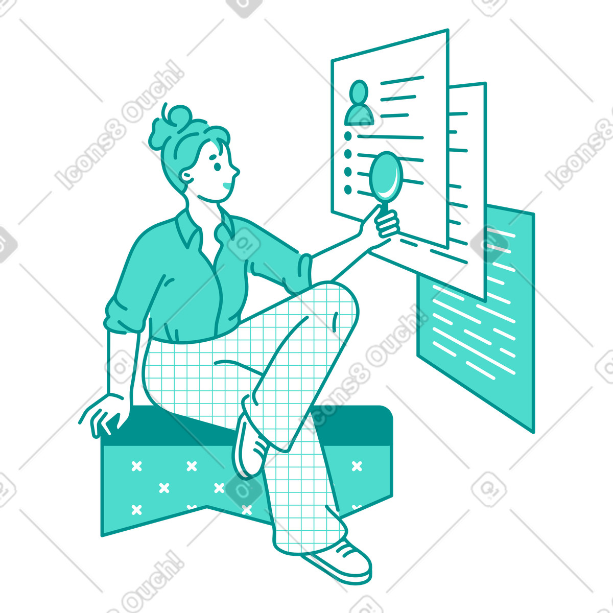 HR manager looking through resumes illustration in Natty style download in PNG, SVG